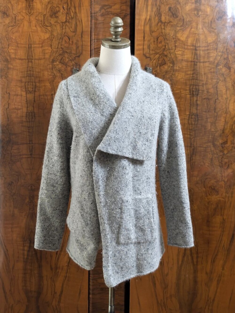 Eileen Fisher Wool Mohair Draped Cardigan Sweater Size M Gray Flecked Cozy